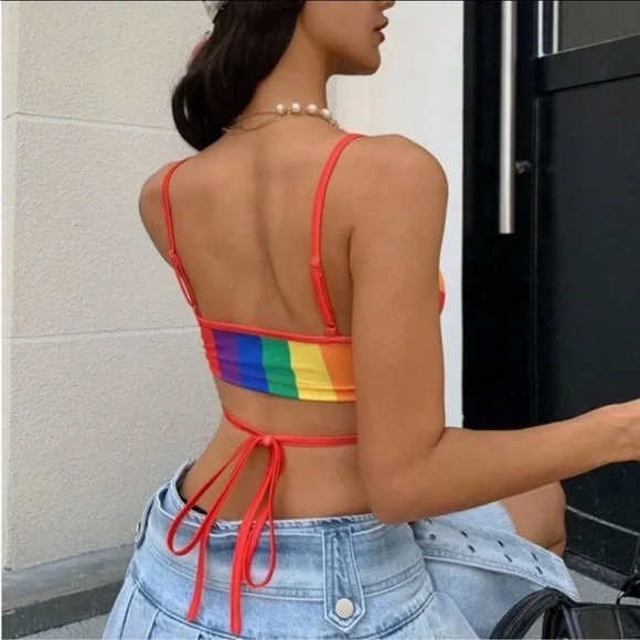 Rave Festival Rainbow Striped Women's Swim Set - Picture 6 of 16